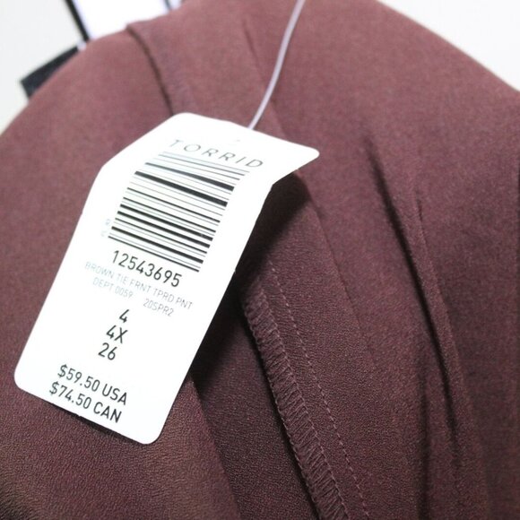 NWT Torrid Raisin Brown Crepe Self Tie Tapered Pant Plus Size 4 4X H13554 - Picture 10 of 11